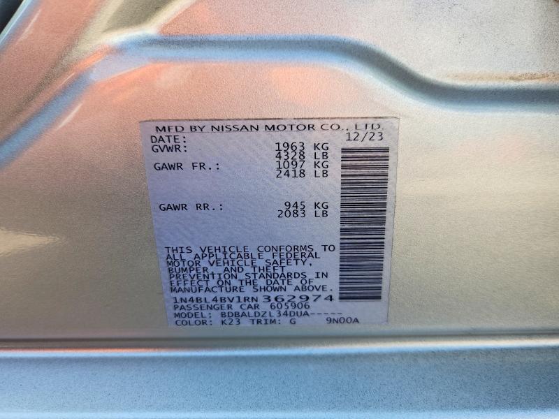 Продаж на аукціоні авто 2024 Nissan Altima, vin: 1N4BL4BV1RN362974, номер лоту: 60157726