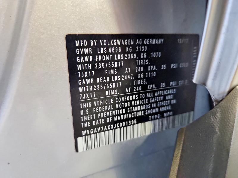 Aukcja sprzedaży 2018 Volkswagen Tiguan Limited, vin: WVGAV7AX3JK001395, numer aukcji: 61302156