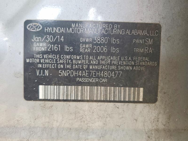 Aukcja sprzedaży 2014 Hyundai Elantra, vin: 5NPDH4AE7EH480477, numer aukcji: 59967856