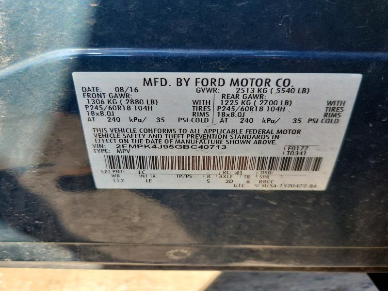 2016 Ford Edge მანქანა იყიდება აუქციონზე, vin: 2FMPK4J95GBC40713, აუქციონის ნომერი: 62209346