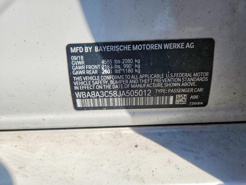61144056 :رقم المزاد ، WBA8A3C58JA505012 vin ، 2018 Bmw 320 مزاد بيع
