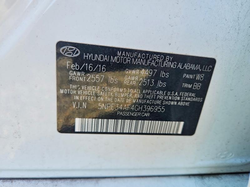 2016 Hyundai Sonata მანქანა იყიდება აუქციონზე, vin: 5NPE34AF4GH396955, აუქციონის ნომერი: 59906586