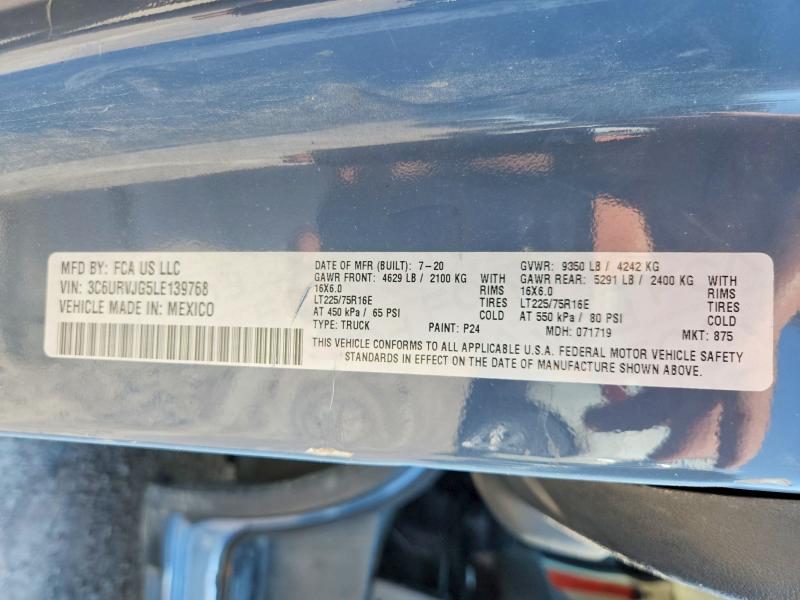 Aukcja sprzedaży 2020 Ram Promaster 3500, vin: 3C6URVJG5LE139768, numer aukcji: 58766226