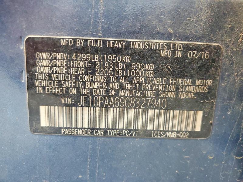 2016 Subaru Impreza მანქანა იყიდება აუქციონზე, vin: JF1GPAA69G8327940, აუქციონის ნომერი: 61208216