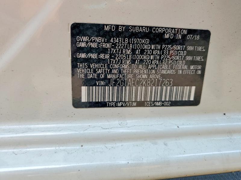 Aukcja sprzedaży 2019 Subaru Crosstrek, vin: JF2GTAEC2K8217263, numer aukcji: 85447595