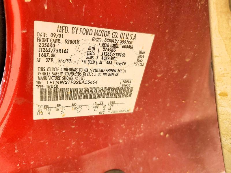 Продаж на аукціоні авто 2002 Ford F250, vin: 1FTNW21F32EA55664, номер лоту: 60755066