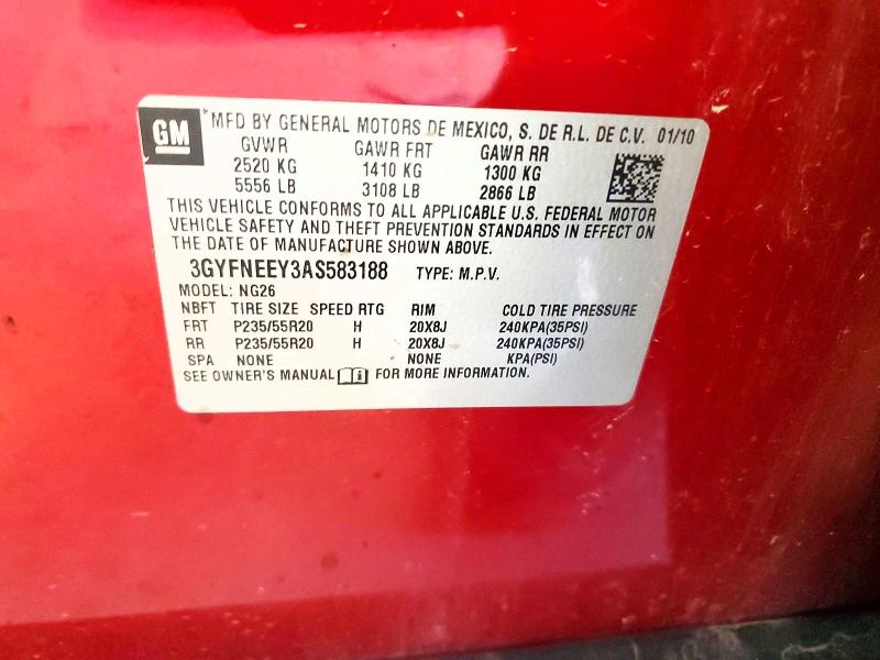 2010 Cadillac Srx მანქანა იყიდება აუქციონზე, vin: 3GYFNEEY3AS583188, აუქციონის ნომერი: 60520776