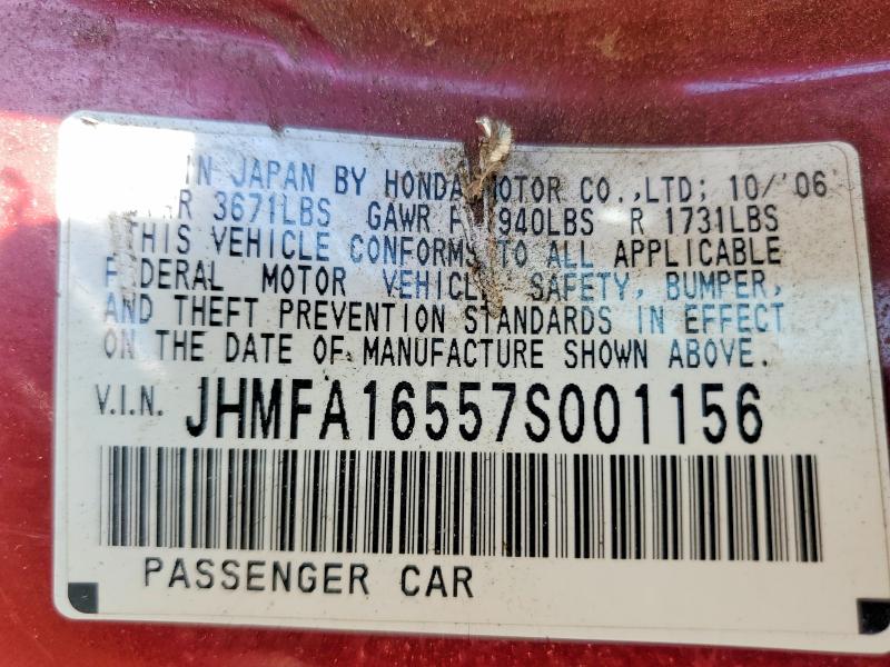 2007 Honda Civic მანქანა იყიდება აუქციონზე, vin: JHMFA16557S001156, აუქციონის ნომერი: 61809956