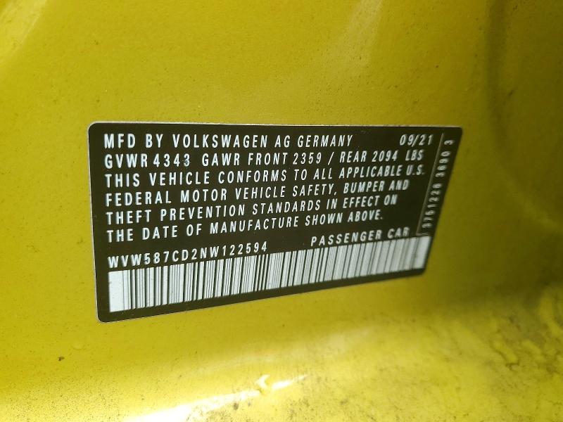Auction sale of the 2022 Volkswagen Gti, vin: WVW587CD2NW122594, lot number: 59664876