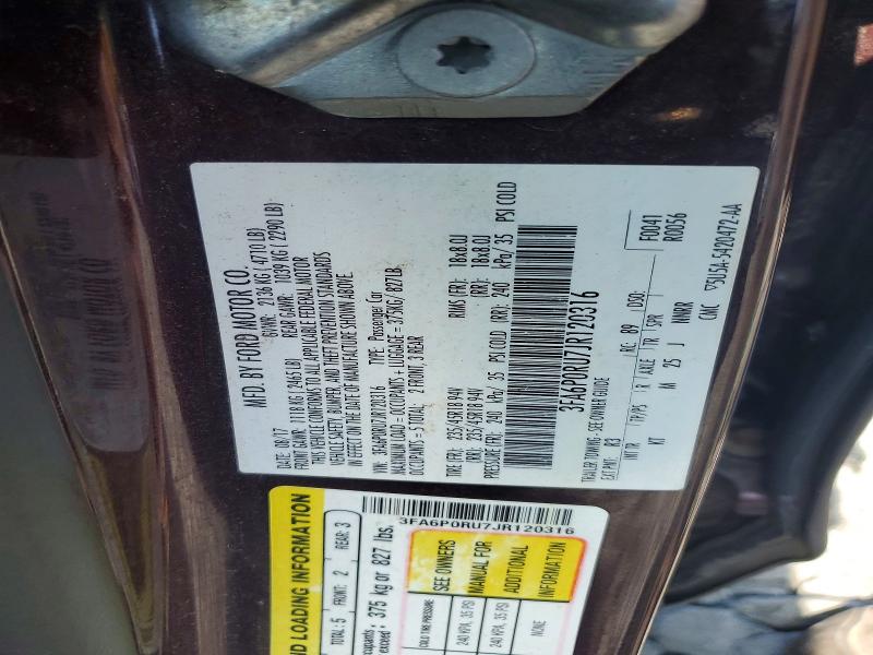 Aukcja sprzedaży 2018 Ford Fusion, vin: 3FA6P0RU7JR120316, numer aukcji: 59984156