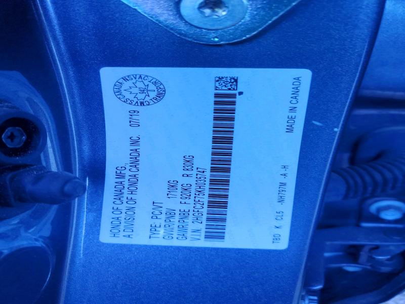 Aukcja sprzedaży 2019 Honda Civic, vin: 2HGFC2F75KH035747, numer aukcji: 62587426