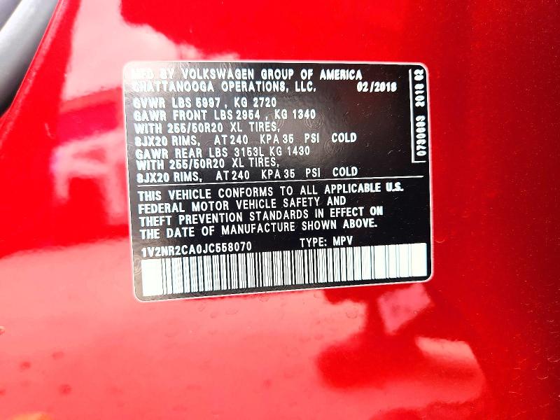 Продажа на аукционе авто 2018 Volkswagen Atlas, vin: 1V2NR2CA0JC558070, номер лота: 62646436