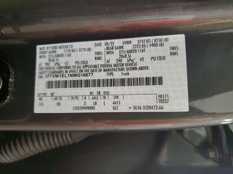 2022 Ford F150 მანქანა იყიდება აუქციონზე, vin: 1FTVW1EL1NWG16677, აუქციონის ნომერი: 60643316