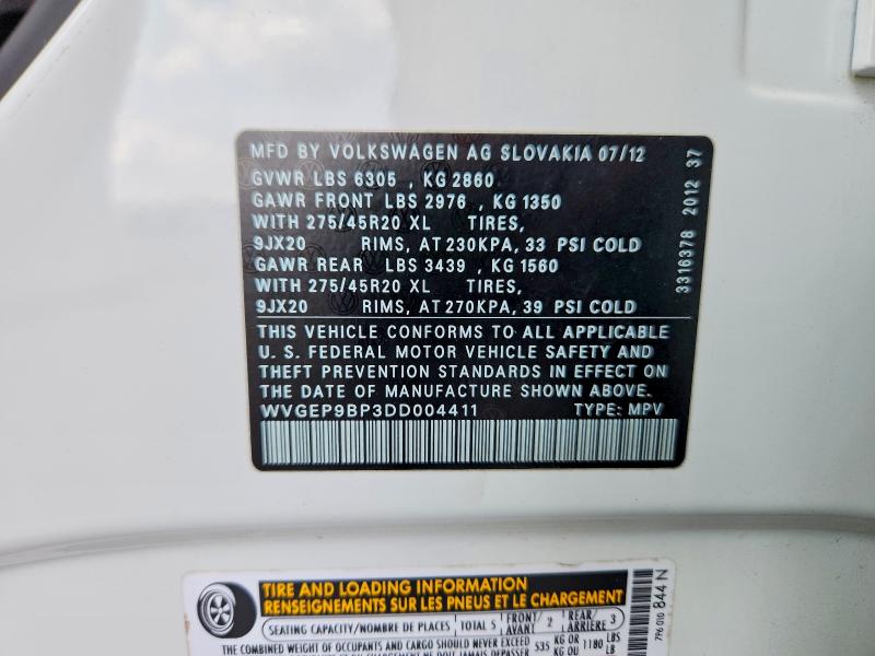 Auction sale of the 2013 Volkswagen Touareg, vin: WVGEP9BP3DD004411, lot number: 63197496