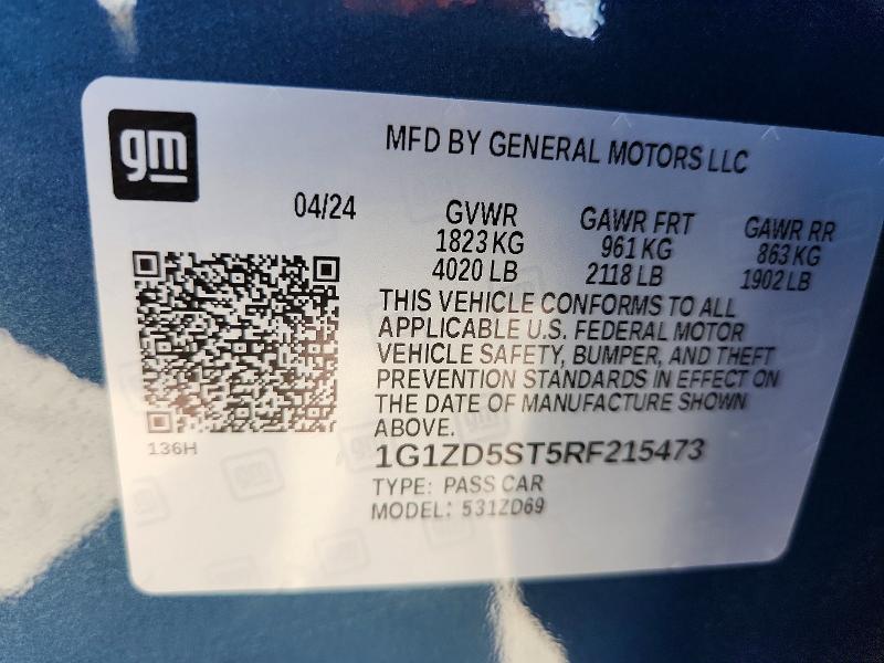 2024 Chevrolet Malibu მანქანა იყიდება აუქციონზე, vin: 1G1ZD5ST5RF215473, აუქციონის ნომერი: 60057676