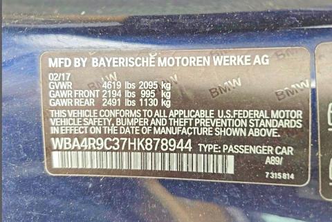 2017 Bmw 430xi მანქანა იყიდება აუქციონზე, vin: WBA4R9C37HK878944, აუქციონის ნომერი: 63257606
