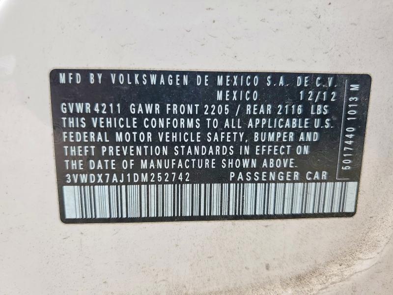Aukcja sprzedaży 2013 Volkswagen Jetta, vin: 3VWDX7AJ1DM252742, numer aukcji: 62884086