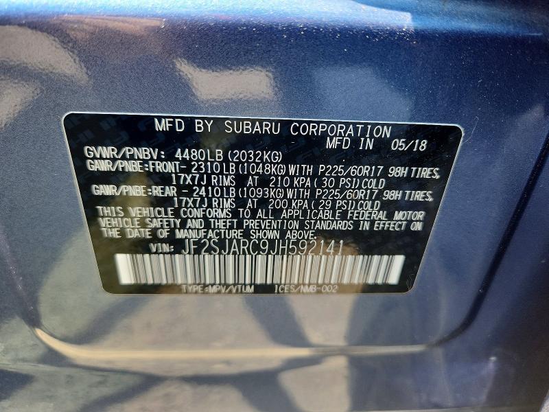 Продажа на аукционе авто 2018 Subaru Forester, vin: JF2SJARC9JH592141, номер лота: 59627526