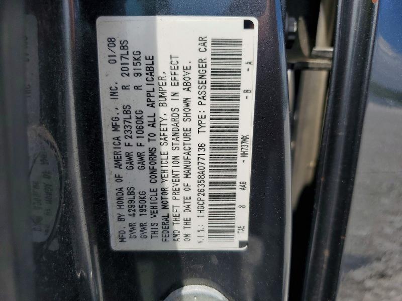 61798406 :رقم المزاد ، 1HGCP26358A077136 vin ، 2008 Honda Accord مزاد بيع