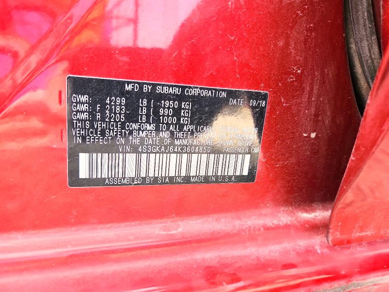 62346806 :رقم المزاد ، 4S3GKAJ64K3604850 vin ، 2019 Subaru Impreza مزاد بيع