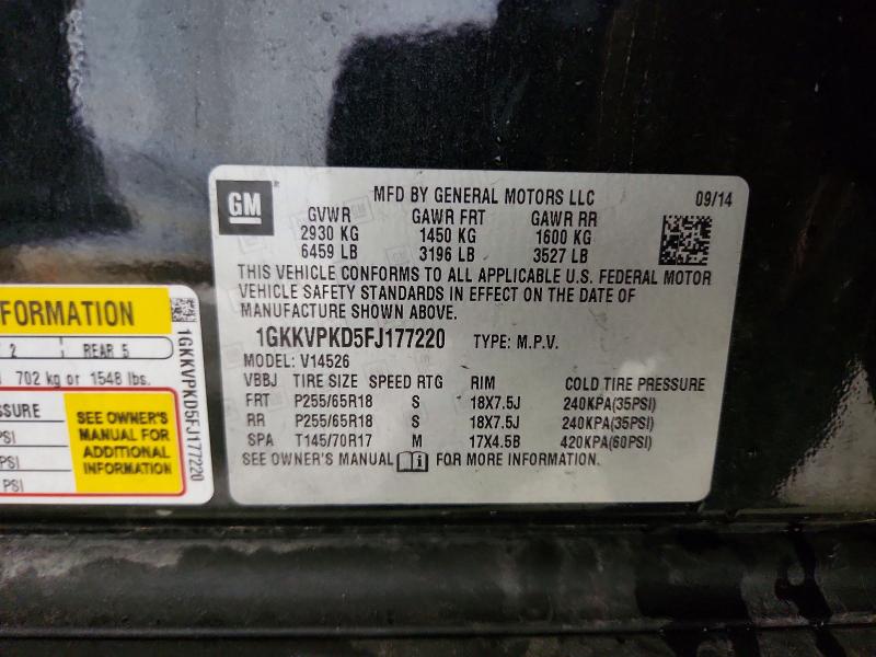 59635646 :رقم المزاد ، 1GKKVPKD5FJ177220 vin ، 2015 Gmc Acadia مزاد بيع