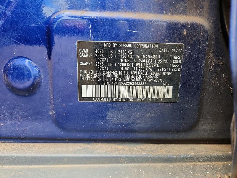 62128926 :رقم المزاد ، 4S4BSAAC3H3408337 vin ، 2017 Subaru Outback مزاد بيع