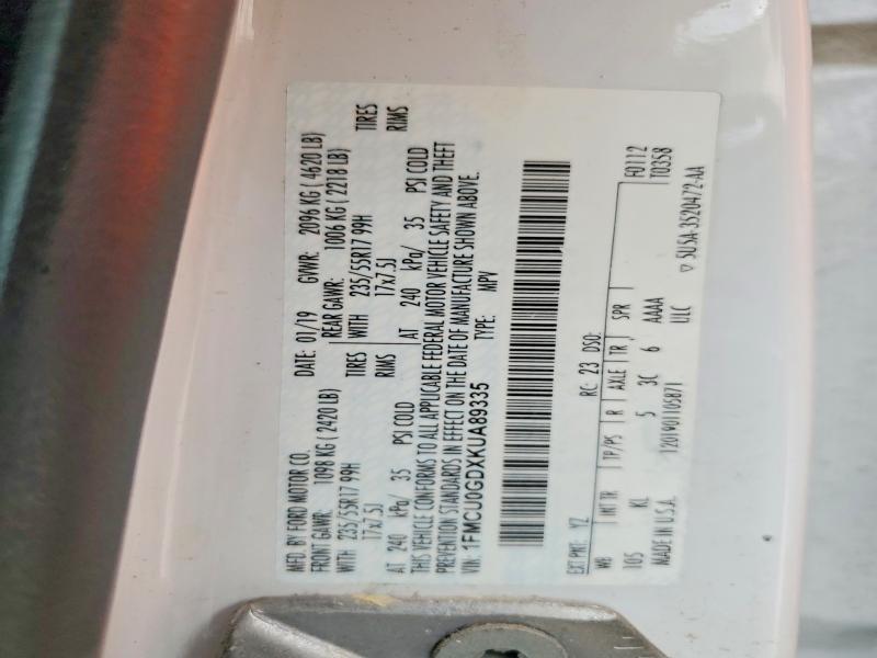 60632096 :رقم المزاد ، 1FMCU0GDXKUA89335 vin ، 2019 Ford Escape مزاد بيع