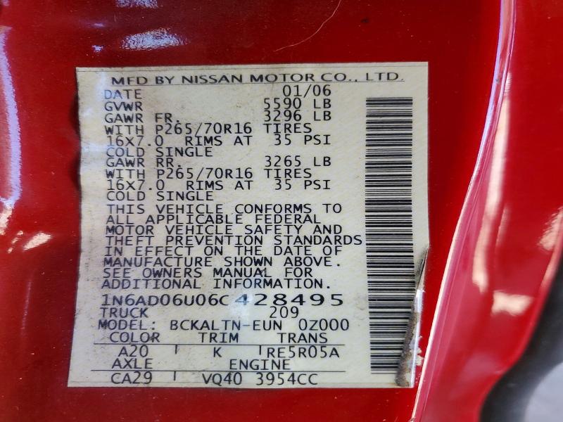 2006 Nissan Frontier მანქანა იყიდება აუქციონზე, vin: 1N6AD06U06C428495, აუქციონის ნომერი: 63305146