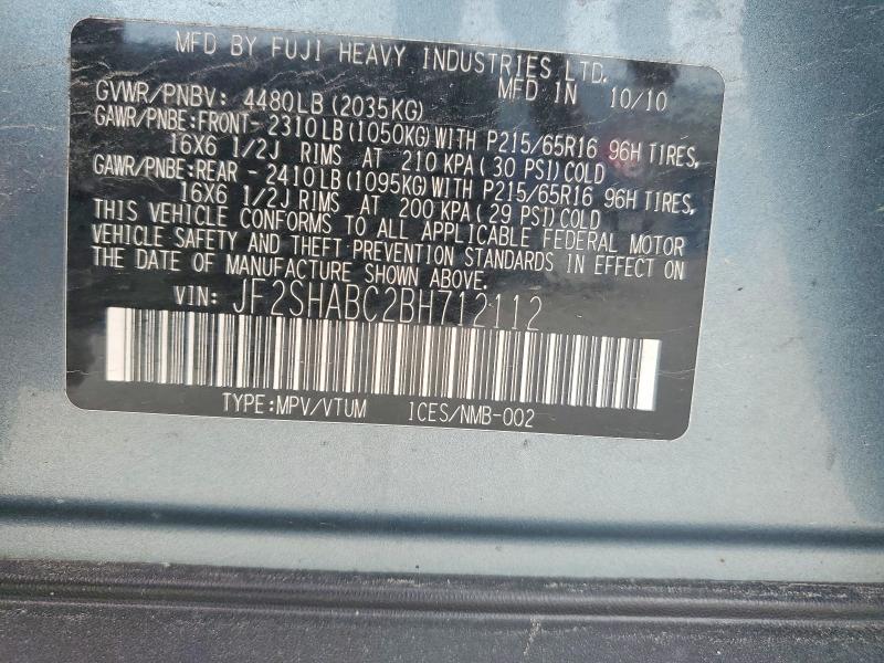 2011 Subaru Forester მანქანა იყიდება აუქციონზე, vin: JF2SHABC2BH712112, აუქციონის ნომერი: 60739196