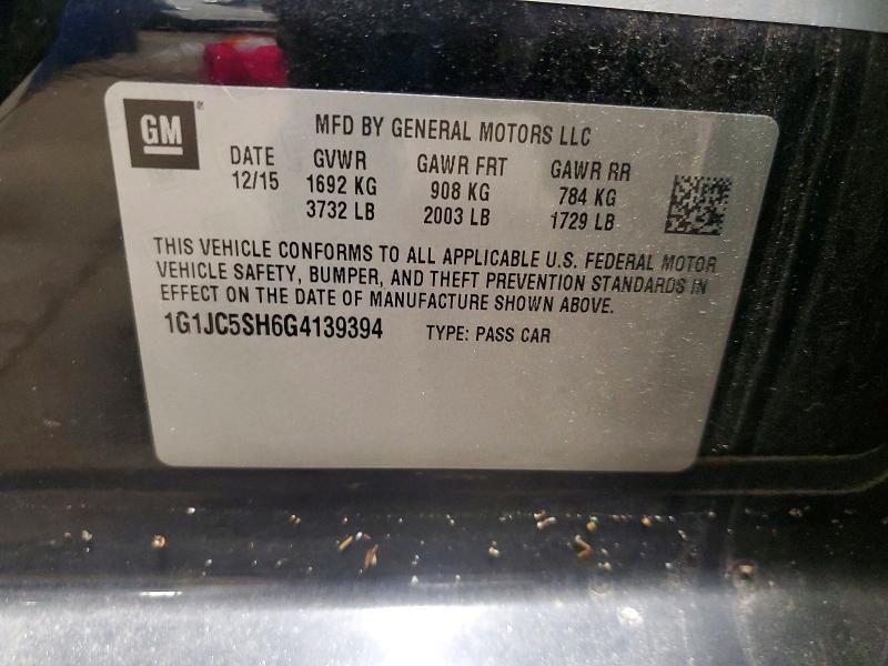 Продажа на аукционе авто 2016 Chevrolet Sonic, vin: 1G1JC5SH6G4139394, номер лота: 61148196