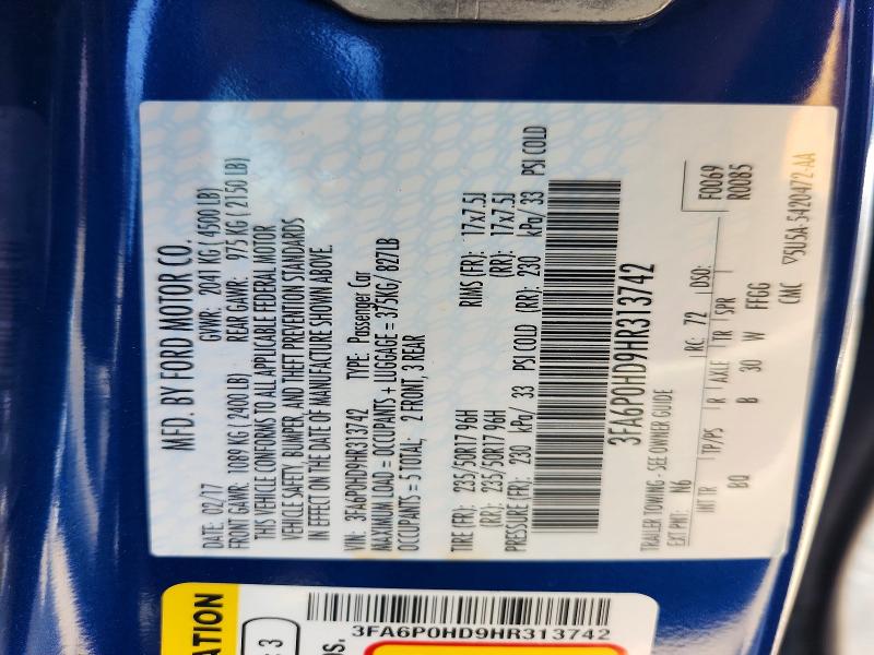 Auction sale of the 2017 Ford Fusion, vin: 3FA6P0HD9HR313742, lot number: 60629906