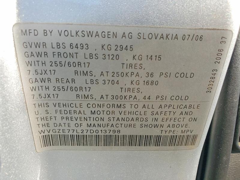 Продажа на аукционе авто 2007 Volkswagen Touareg, vin: WVGZE77L27D013798, номер лота: 61882456