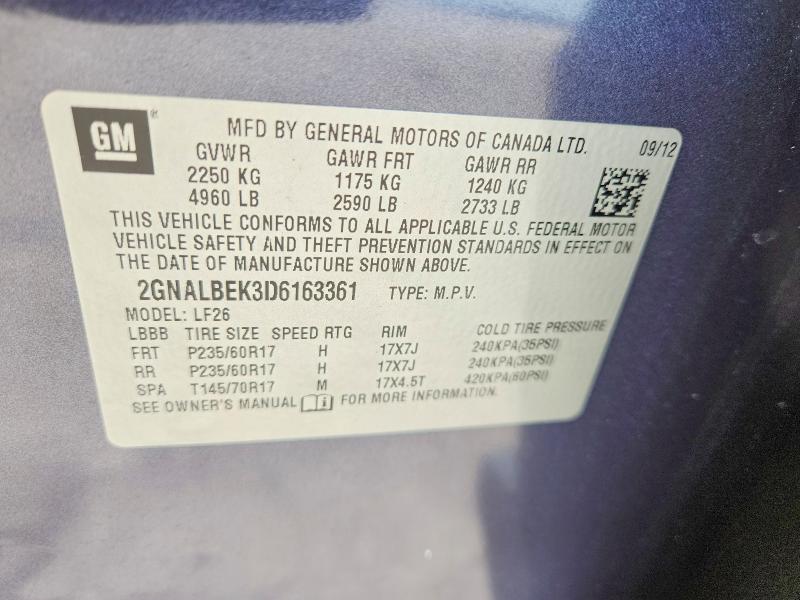 Продаж на аукціоні авто 2013 Chevrolet Equinox, vin: 2GNALBEK3D6163361, номер лоту: 63544316