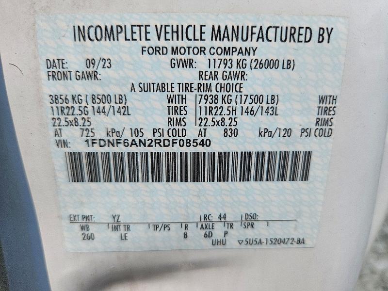61581456 :رقم المزاد ، 1FDNF6AN2RDF08540 vin ، 2024 Ford F650 مزاد بيع