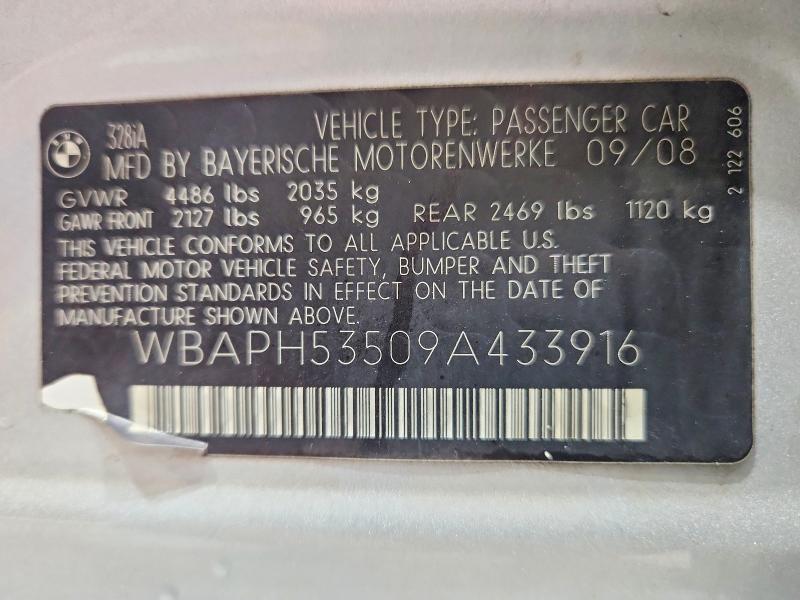 62708336 :رقم المزاد ، WBAPH53509A433916 vin ، 2009 Bmw 328 مزاد بيع