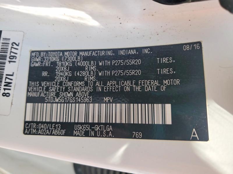 Продажа на аукционе авто 2016 Toyota Seqouia, vin: 5TDJW5G17GS145963, номер лота: 59077596