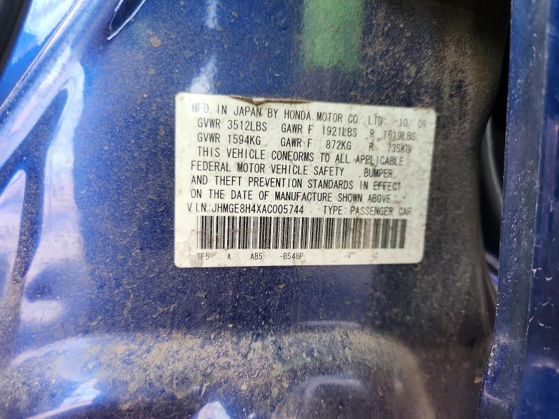 60040946 :رقم المزاد ، JHMGE8H4XAC005744 vin ، 2010 Honda Fit مزاد بيع