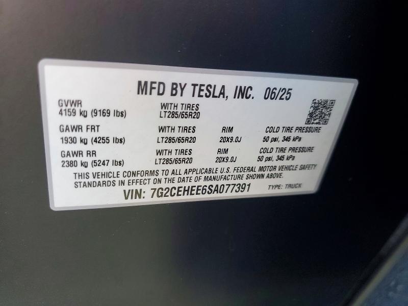 Aukcja sprzedaży 2025 Tesla Cybertruck, vin: 7G2CEHEE6SA077391, numer aukcji: 59986366