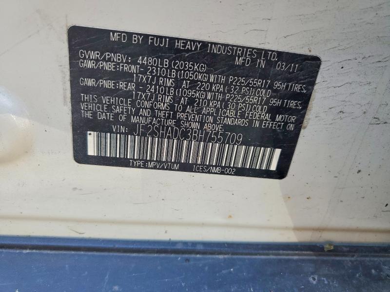 Продажа на аукционе авто 2011 Subaru Forester, vin: JF2SHADC3BH755709, номер лота: 58934006