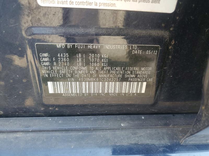 2012 Subaru Legacy მანქანა იყიდება აუქციონზე, vin: 4S3BMBK61C3043257, აუქციონის ნომერი: 62099176