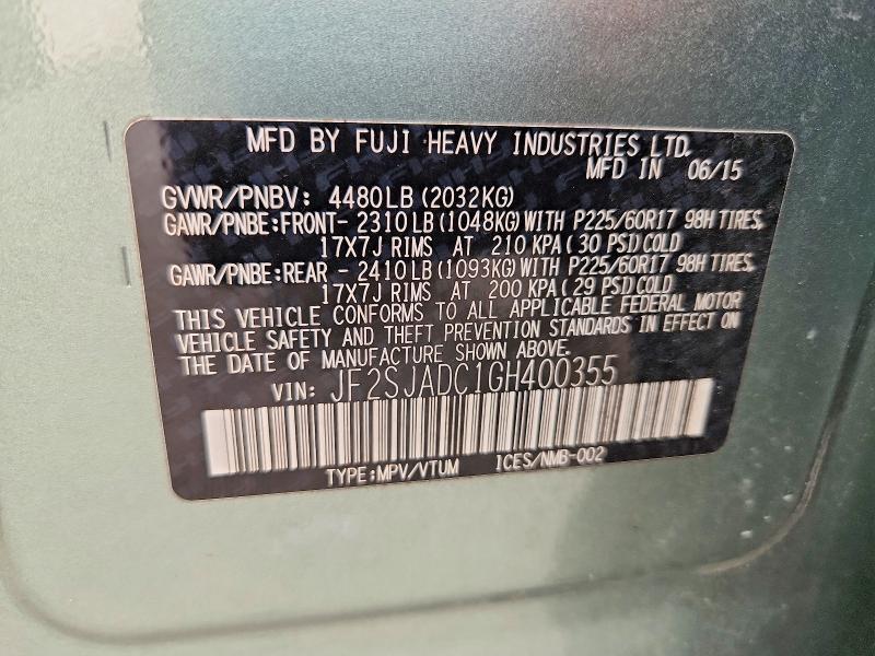 Aukcja sprzedaży 2016 Subaru Forester, vin: JF2SJADC1GH400355, numer aukcji: 62134426