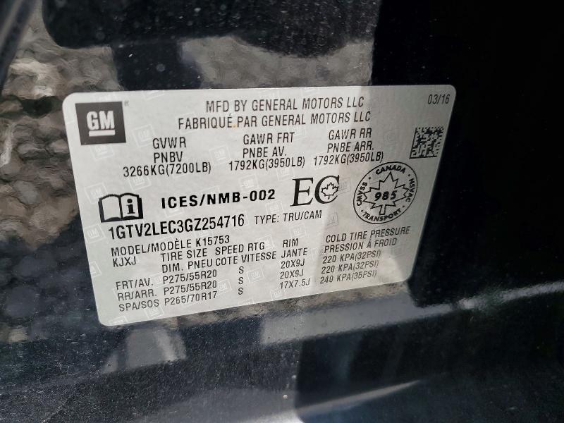 2016 Gmc Sierra მანქანა იყიდება აუქციონზე, vin: 1GTV2LEC3GZ254716, აუქციონის ნომერი: 61572386