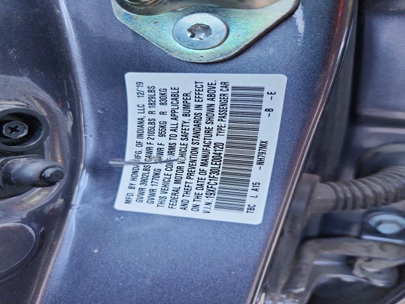 2020 Honda Civic მანქანა იყიდება აუქციონზე, vin: 19XFC1F30LE004120, აუქციონის ნომერი: 60420256