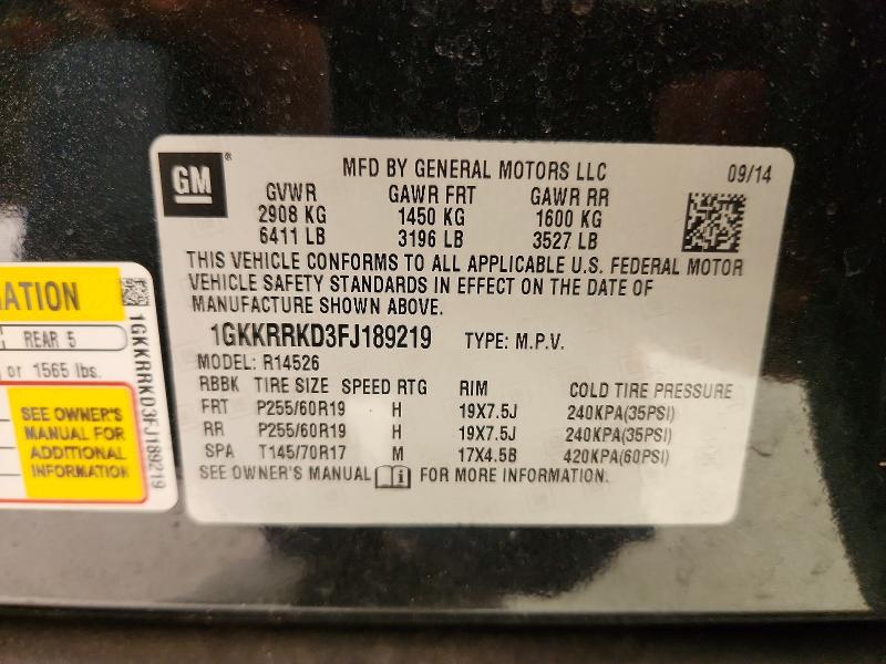 Продаж на аукціоні авто 2015 Gmc Acadia, vin: 1GKKRRKD3FJ189219, номер лоту: 61490076