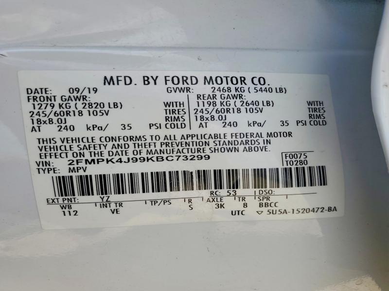 Продажа на аукционе авто 2019 Ford Edge, vin: 2FMPK4J99KBC73299, номер лота: 60514246