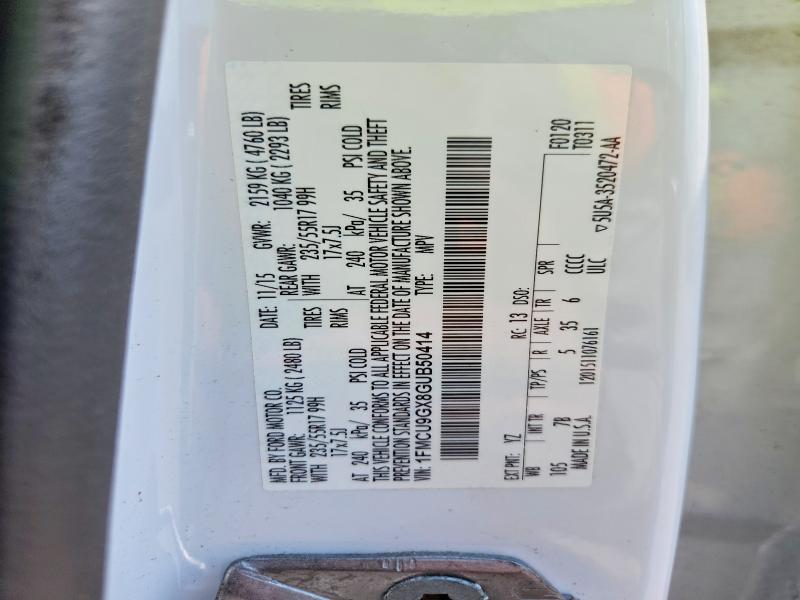 Продаж на аукціоні авто 2016 Ford Escape, vin: 1FMCU9GX8GUB50414, номер лоту: 63288056