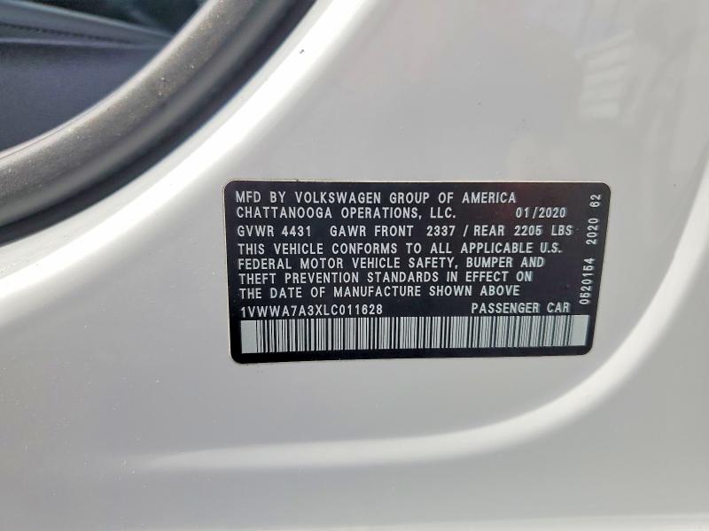 2020 Volkswagen Passat მანქანა იყიდება აუქციონზე, vin: 1VWWA7A3XLC011628, აუქციონის ნომერი: 61193936