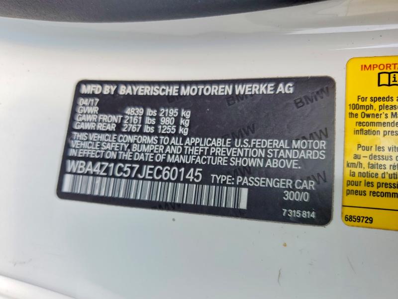 62698726 :رقم المزاد ، WBA4Z1C57JEC60145 vin ، 2018 Bmw 430i مزاد بيع