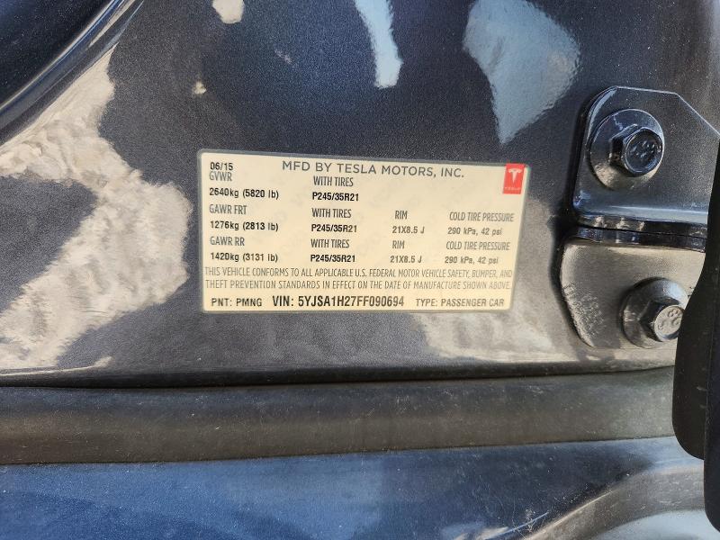 Продажа на аукционе авто 2015 Tesla Model S, vin: 5YJSA1H27FF090694, номер лота: 62331576