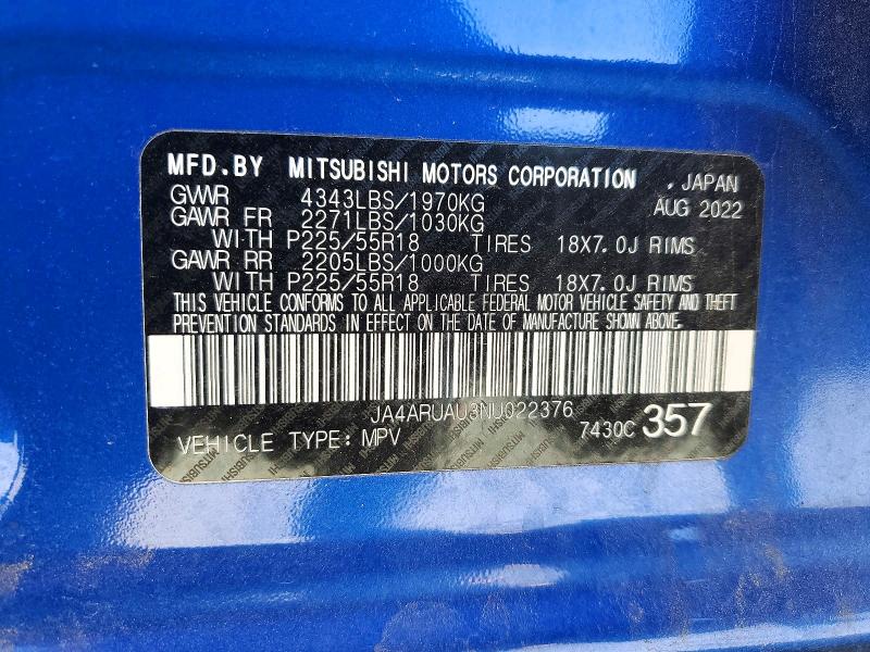 Продажа на аукционе авто 2022 Mitsubishi Outlander Sport, vin: JA4ARUAU3NU022376, номер лота: 61201646